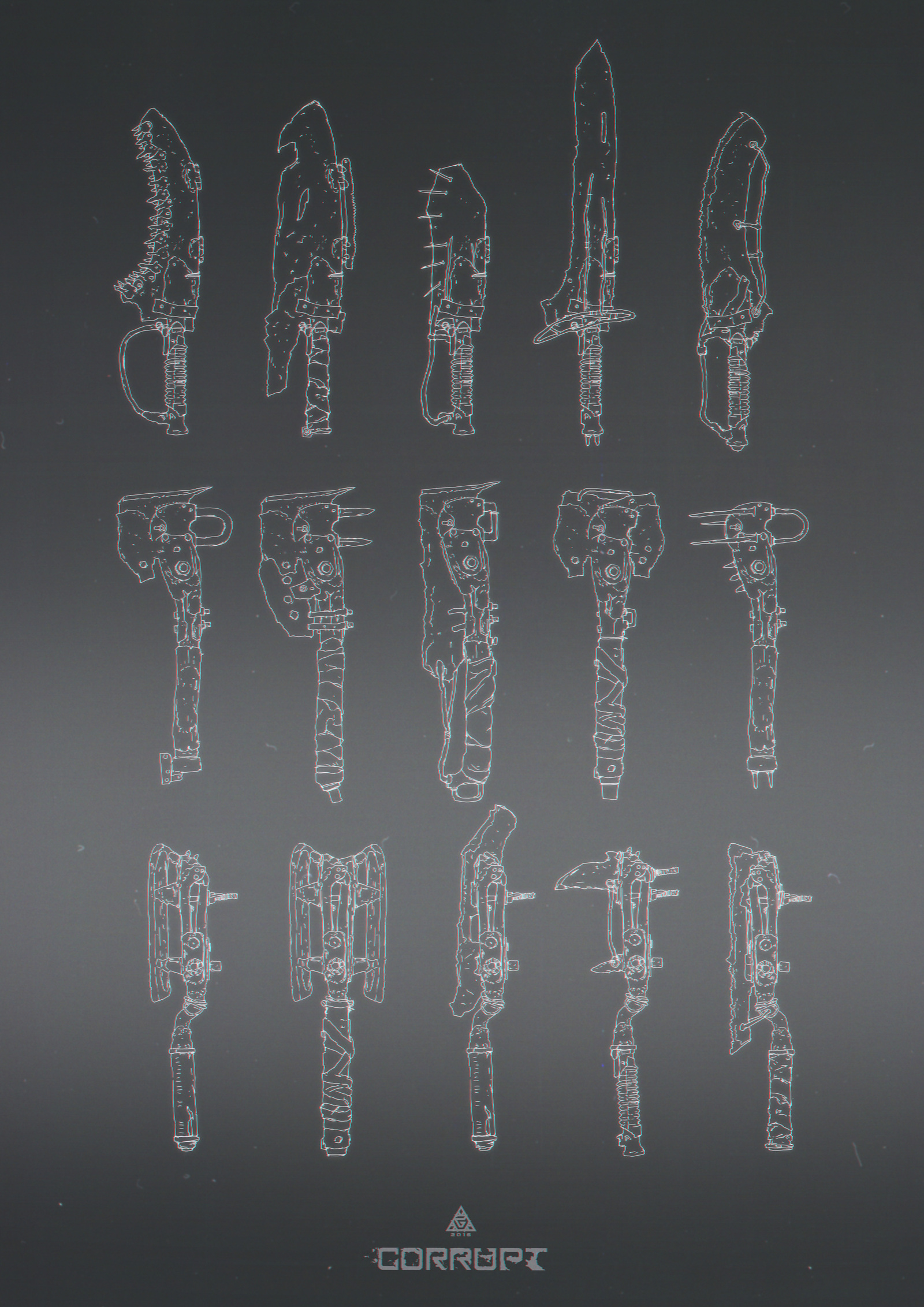 Post-apocalyptic weapons - My, My, Art, Games, Longpost, Weapon, Drawing, Concept, Post apocalypse