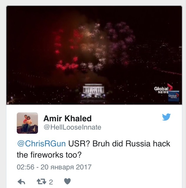 USR (United States of Russia) instead of USA - ours hacked the fireworks in Washington) - Screenshot, Twitter, Hackers, Washington, Firework, Sarcasm, Not politics