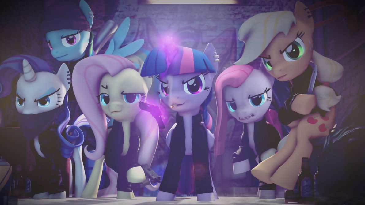 Gangsters - My little pony, PonyArt, Twilight sparkle, Pinkie pie, Applejack, Fluttershy, Rainbow dash, Rarity