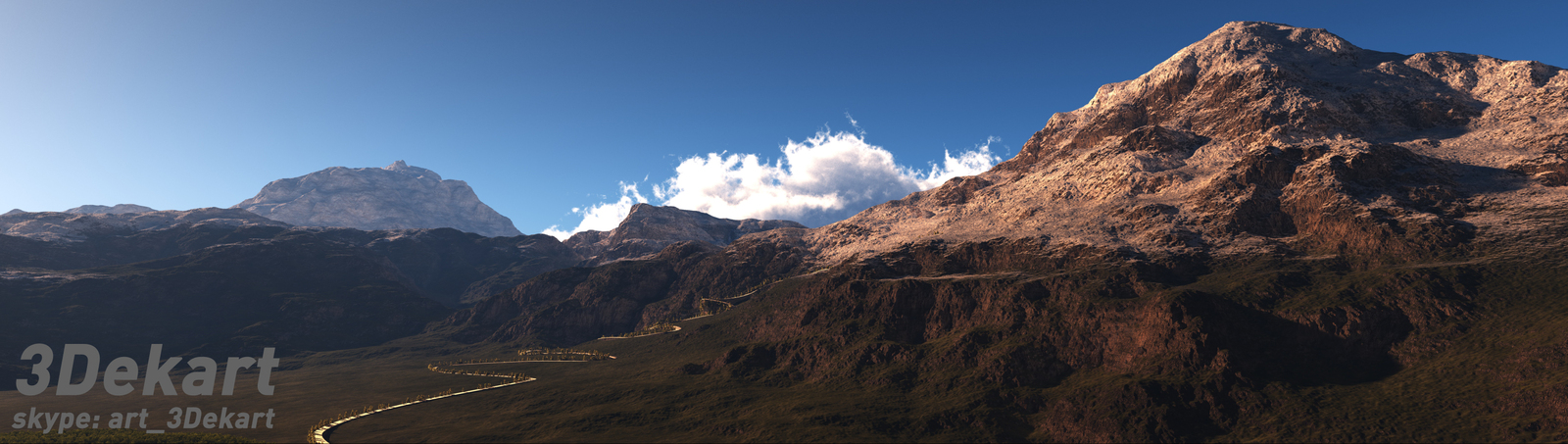 Road in the mountains. - My, 3D, Nintendo 3DS, 3D max, 3DS max, Vue, The mountains, Road