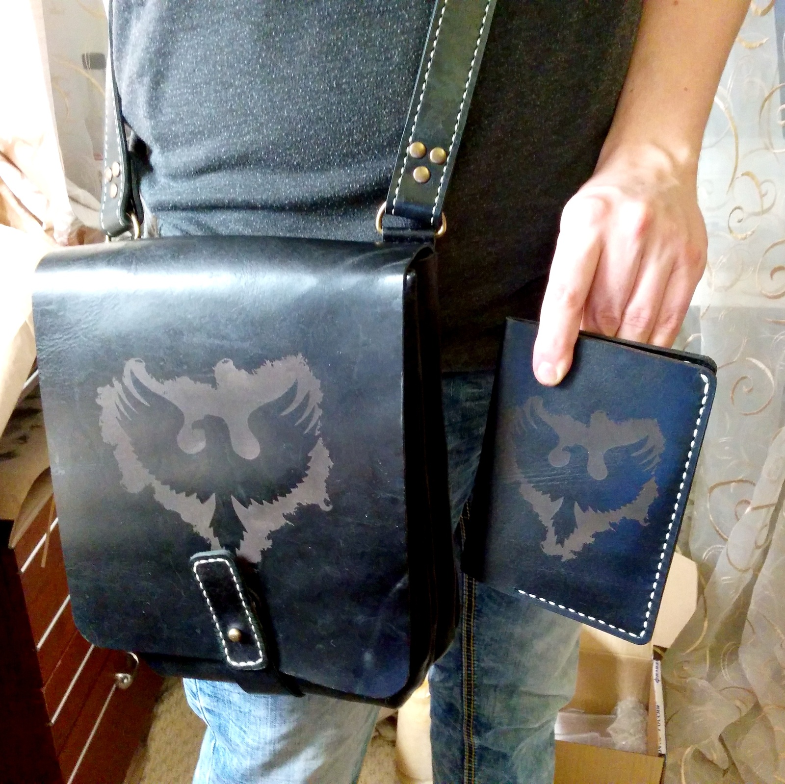 Male set. Leather bag and purse. - My, Handmade, , Wallet, Сумка, Leather, Presents, Longpost