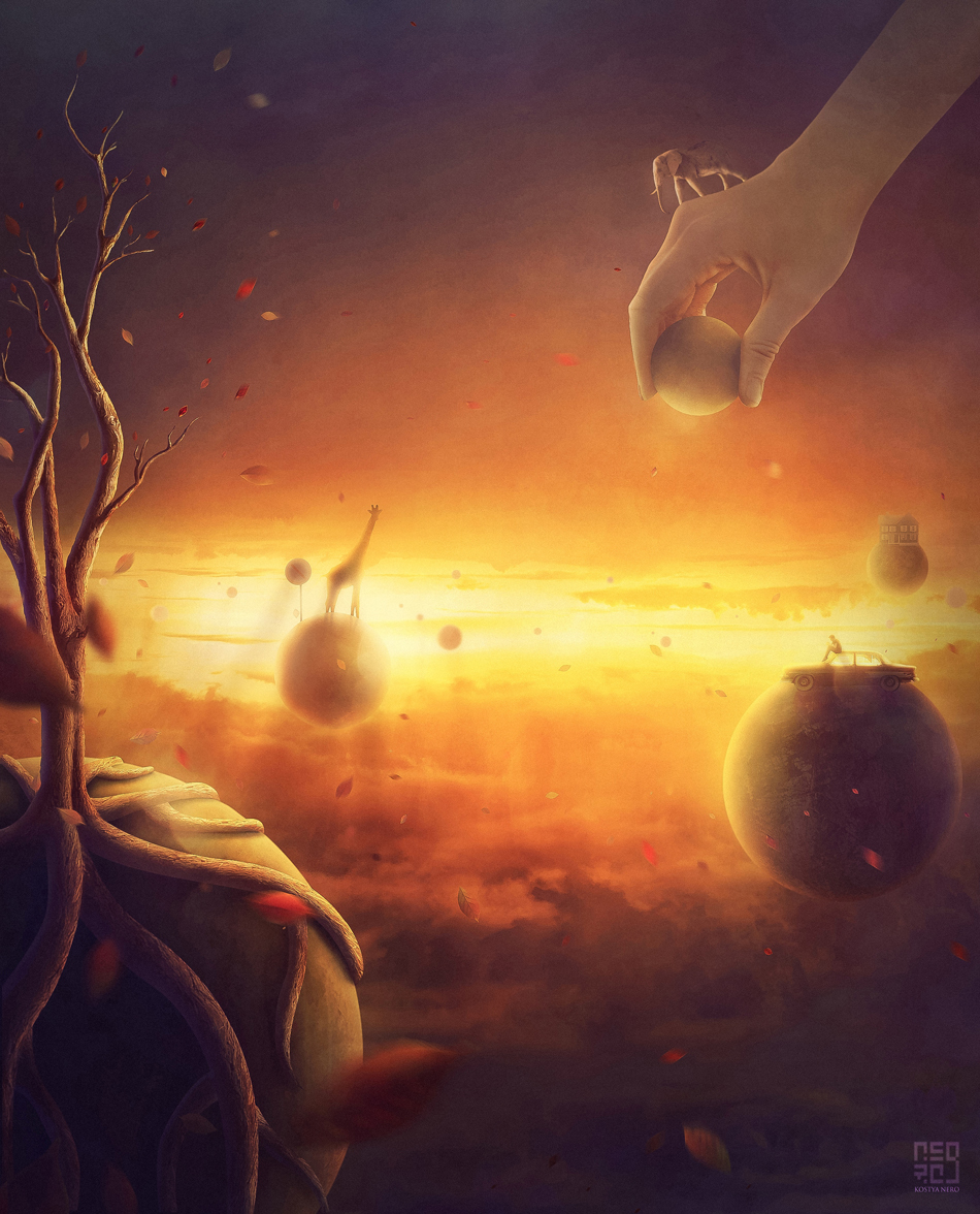 The golden heavens - My, Photoart, Art, Digital drawing, Sunset, Photoshop, Design, The sun, Sky, Video, Photomanipulation