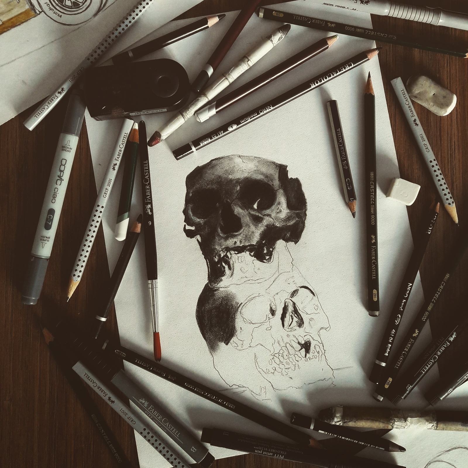 Well, I don't know what to say.. - My, Scull, In contact with, Drawing, Creation, Pencil drawing, Painting, Art, Longpost