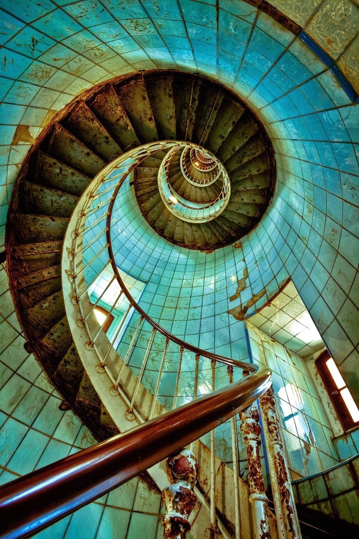 Staircase in an abandoned lighthouse - Stairs, Abandoned, Lighthouse, Rust, Tile