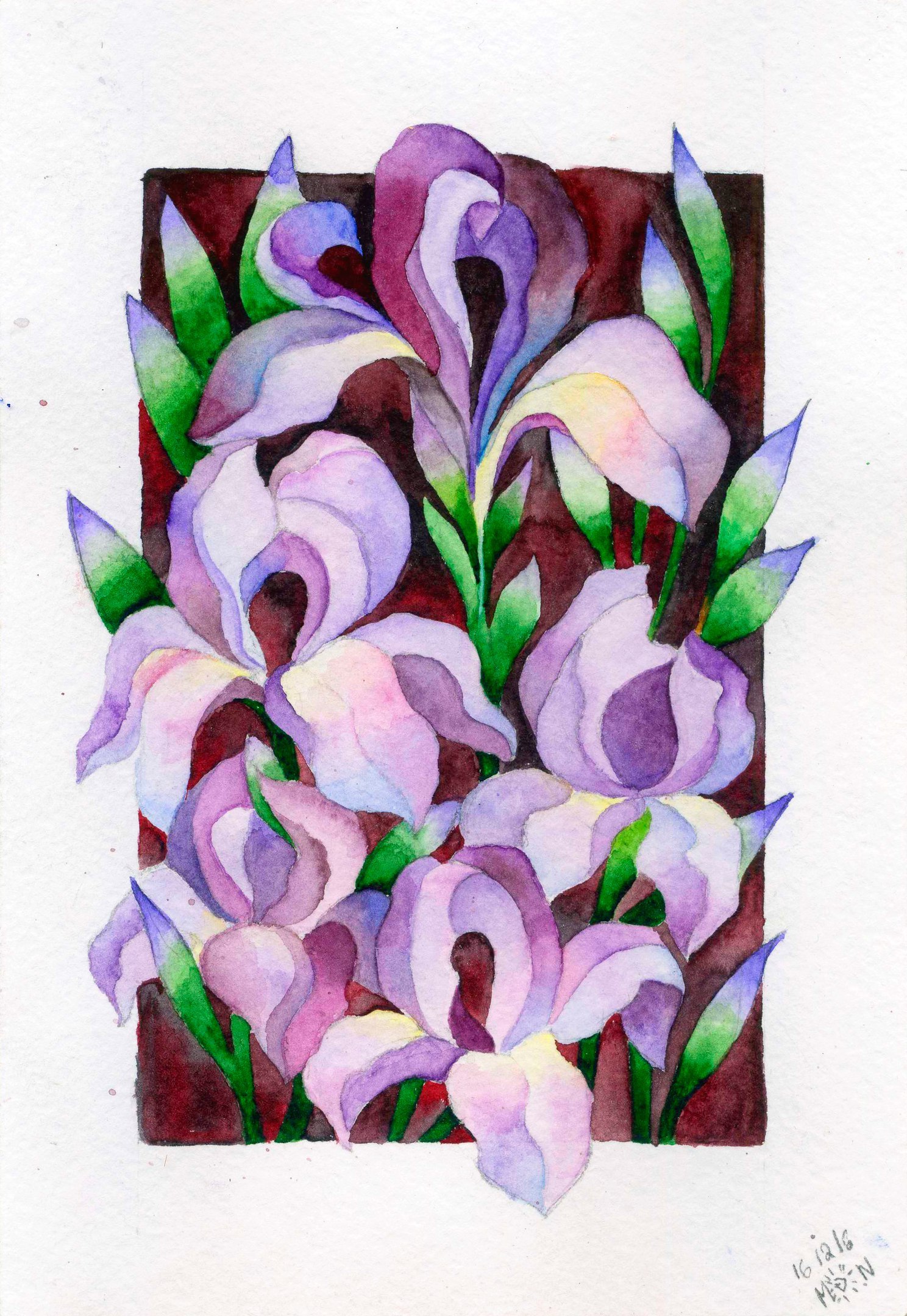 Postcard with irises - My, Drawing, Irises, Art