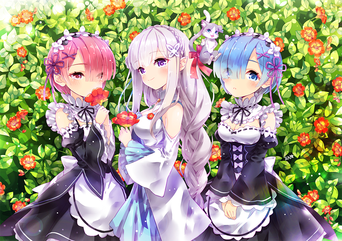 Re: Zero. Emilia, Ram, Rem, Puck. Anime Art. | Пикабу