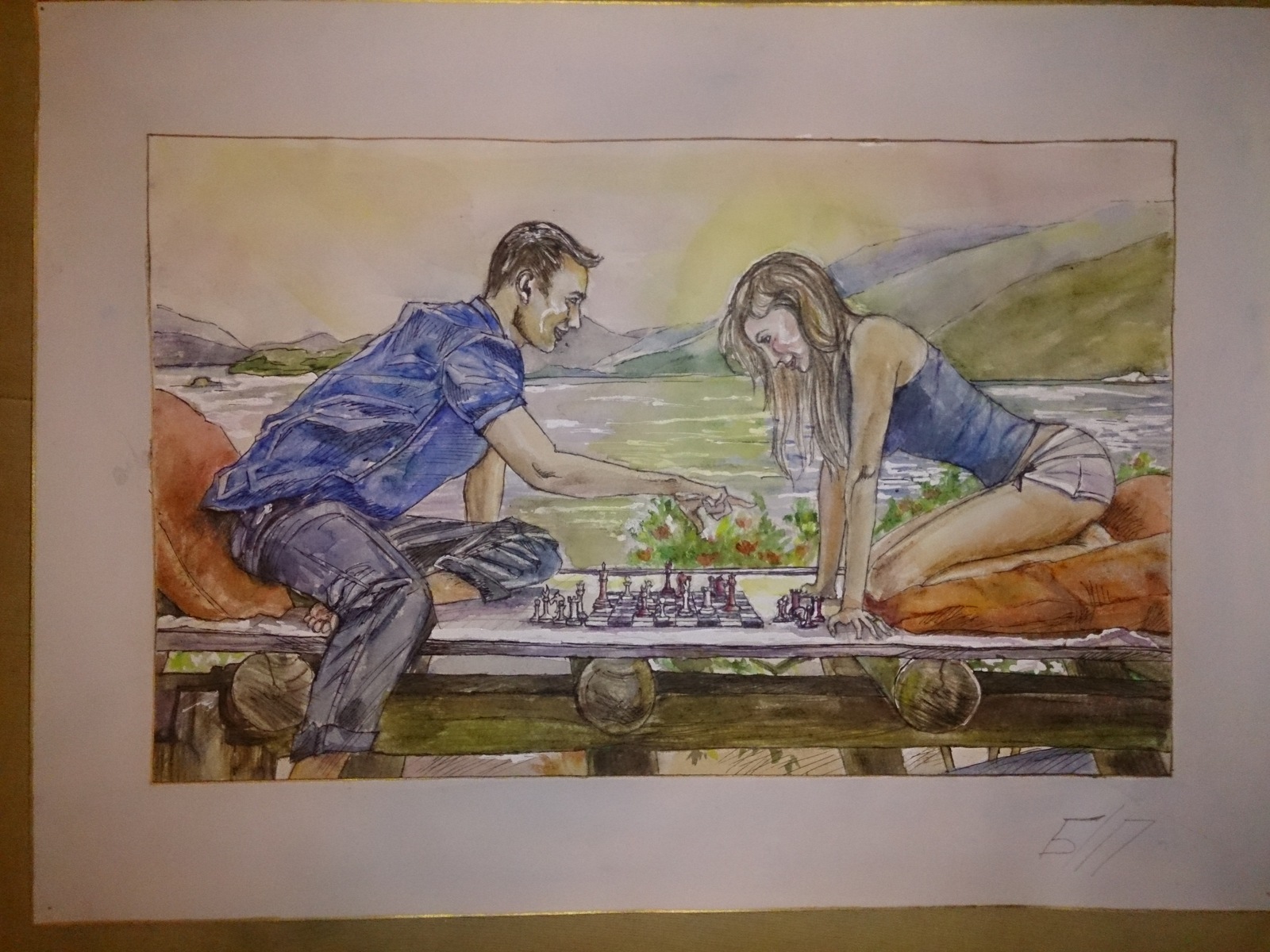 A gift for a girl for her birthday. Me and her. We just met when we played chess. - Creation, Art, Watercolor, Painting, Drawing