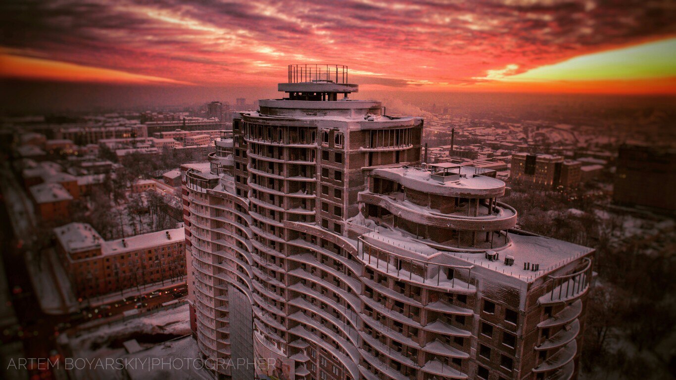 Residential building under construction at sunset - Photo, House, Building, Kirov, , Beautiful, Sunset, Winter