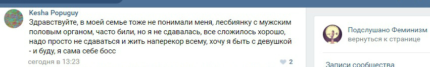 Лесбиянка с мужским половым органом??? - Моё, Феминизм, Лесбиян, Лесбиянки, Подслушано феминизм, Манямирок, Толерантность, Половой орган