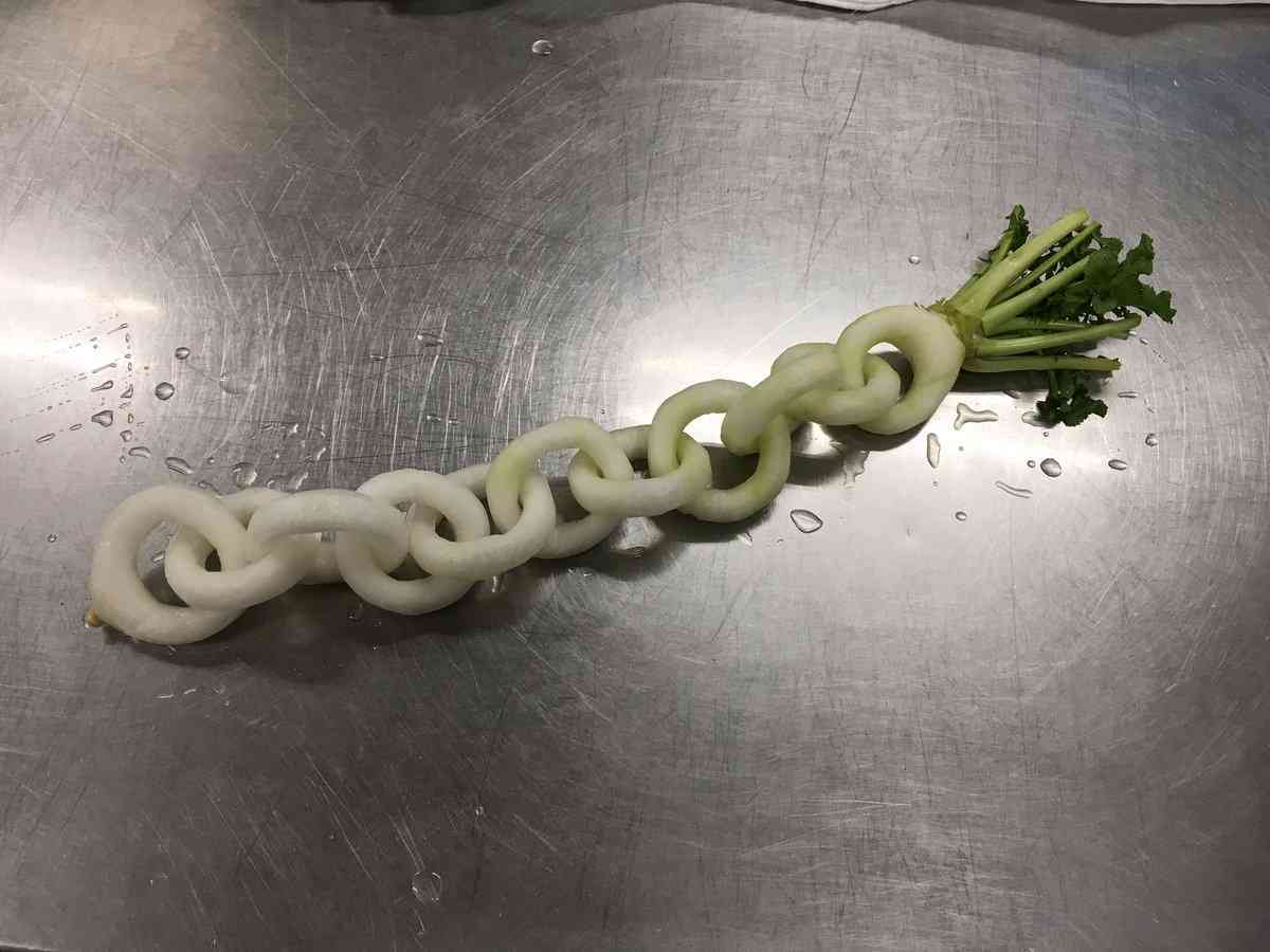 A chain of radish by the hands of a Japanese chef using a knife - Radish, Cook, Cooking, Food, Knife, Japan, Video