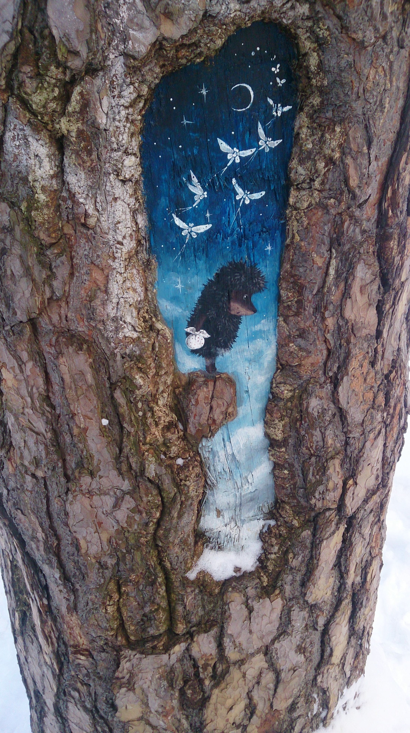 Here you are walking through the forest, and suddenly a hedgehog - My, Hedgehog in the fog, Painting on wood