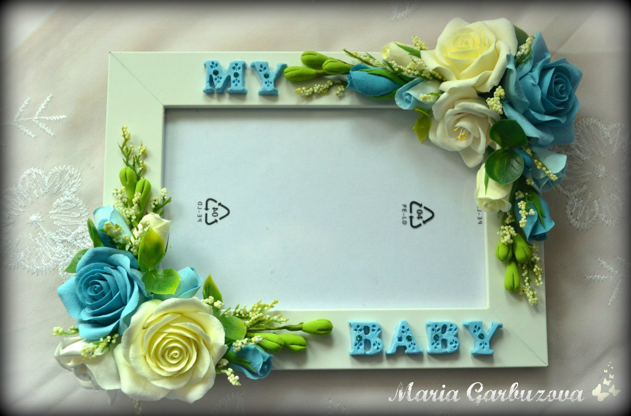 Photo frames decorated with handmade flowers made of polymer clay - My, Handmade, Polymer floristry, Photo Frame, Longpost, Children