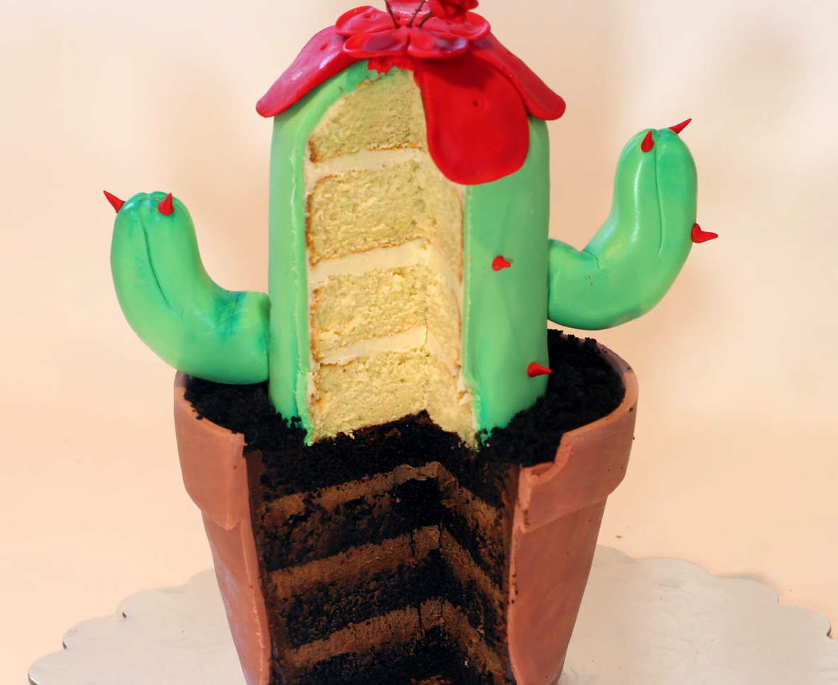 Plants vs Zombies two-tier Cactus Cake in a pot. - My, , Plants vs Zombies, Cake, Cooking, Recipe, Yummy, Food, Longpost