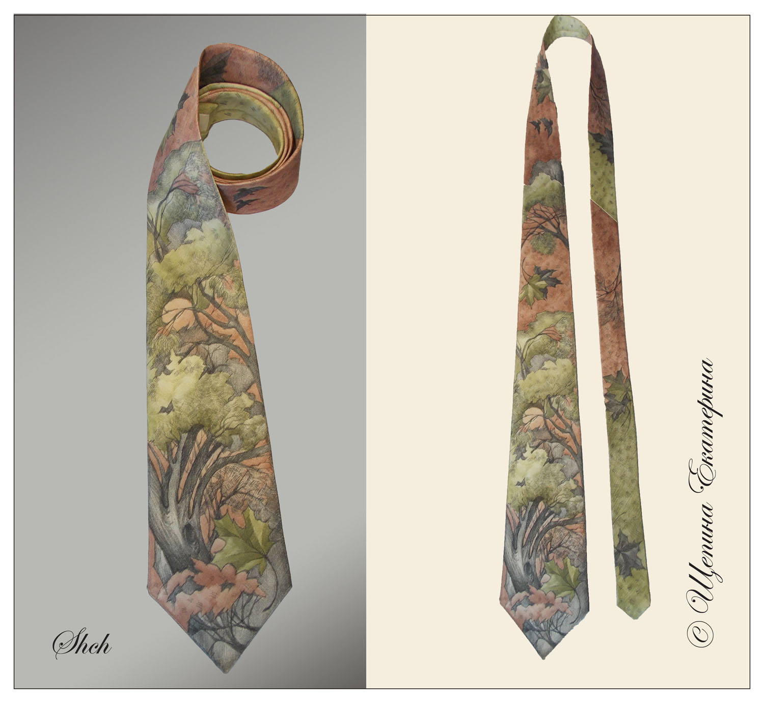 Silk ties with author's painting - My, Tie, Painting, Longpost