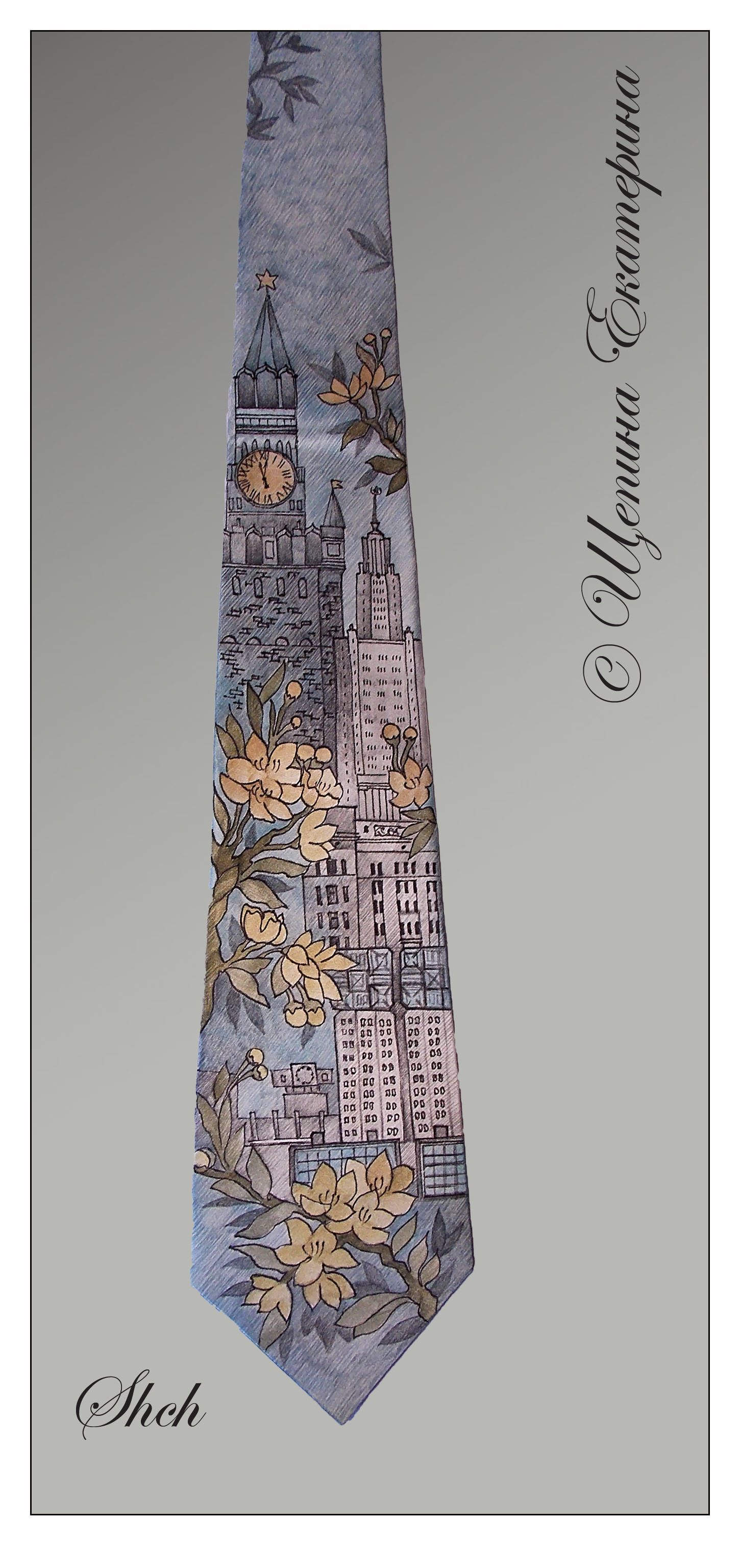 Silk ties with author's painting - My, Tie, Painting, Longpost