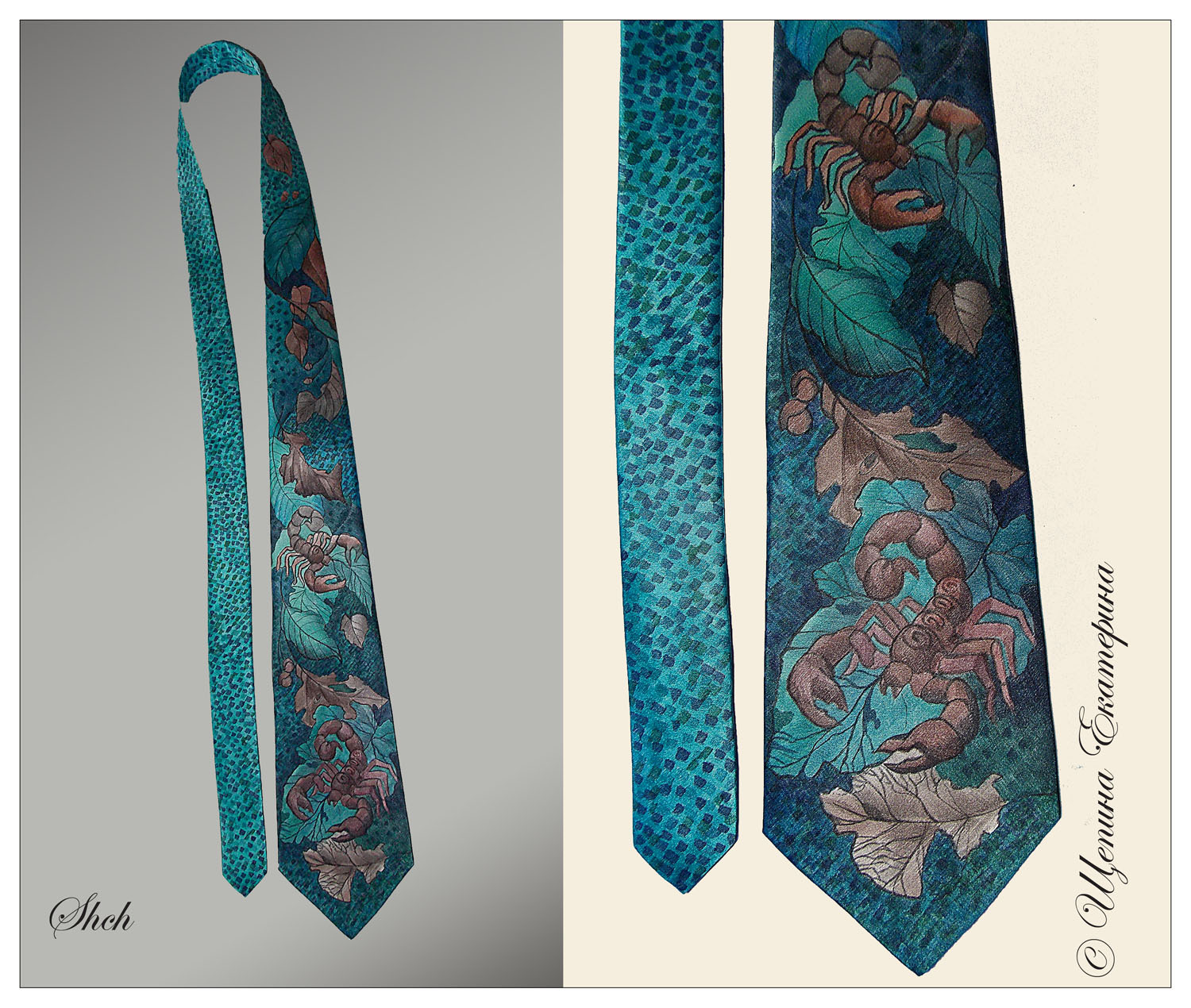 Silk ties with author's painting - My, Tie, Painting, Longpost