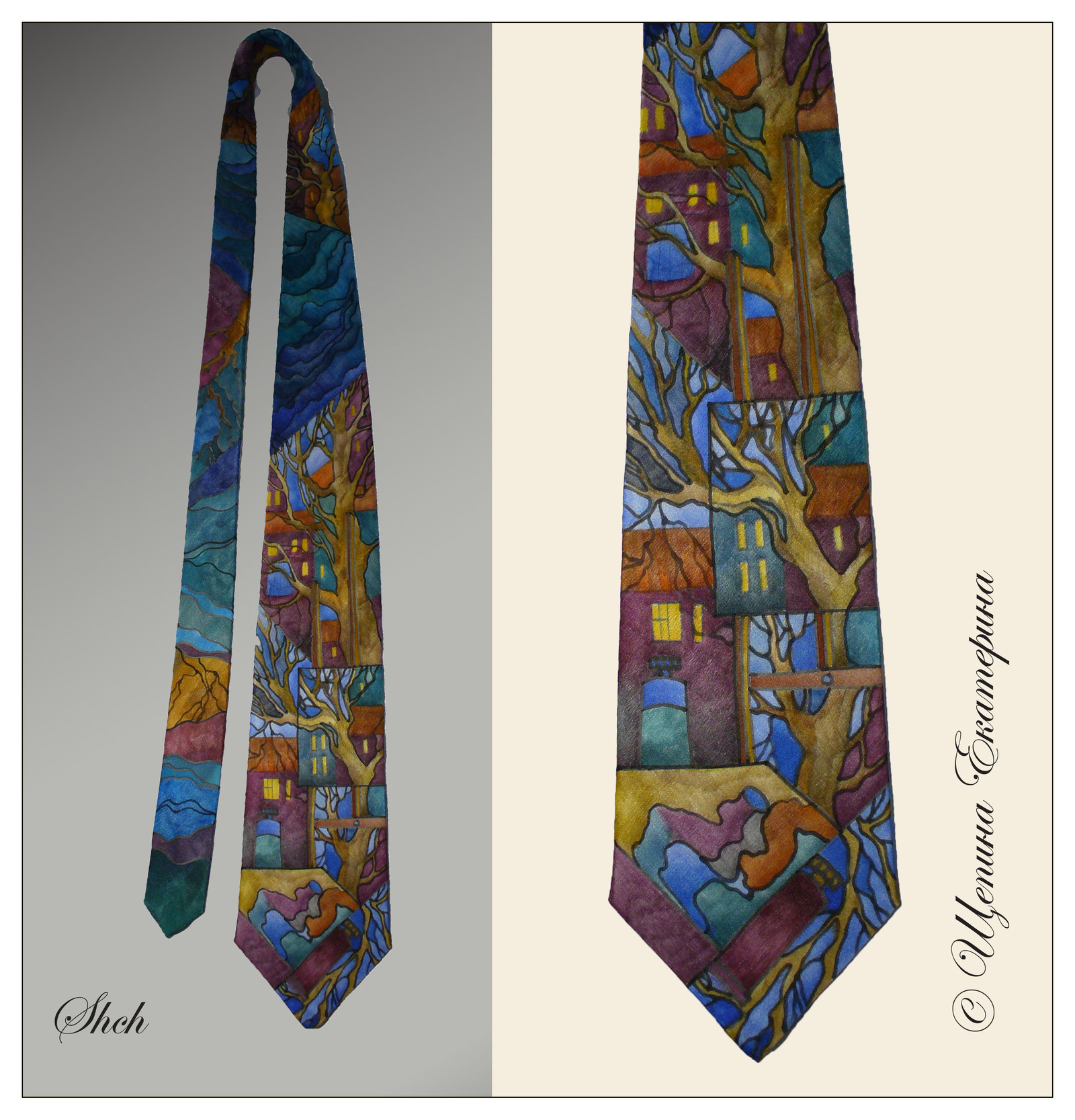 Silk ties with author's painting - My, Tie, Painting, Longpost