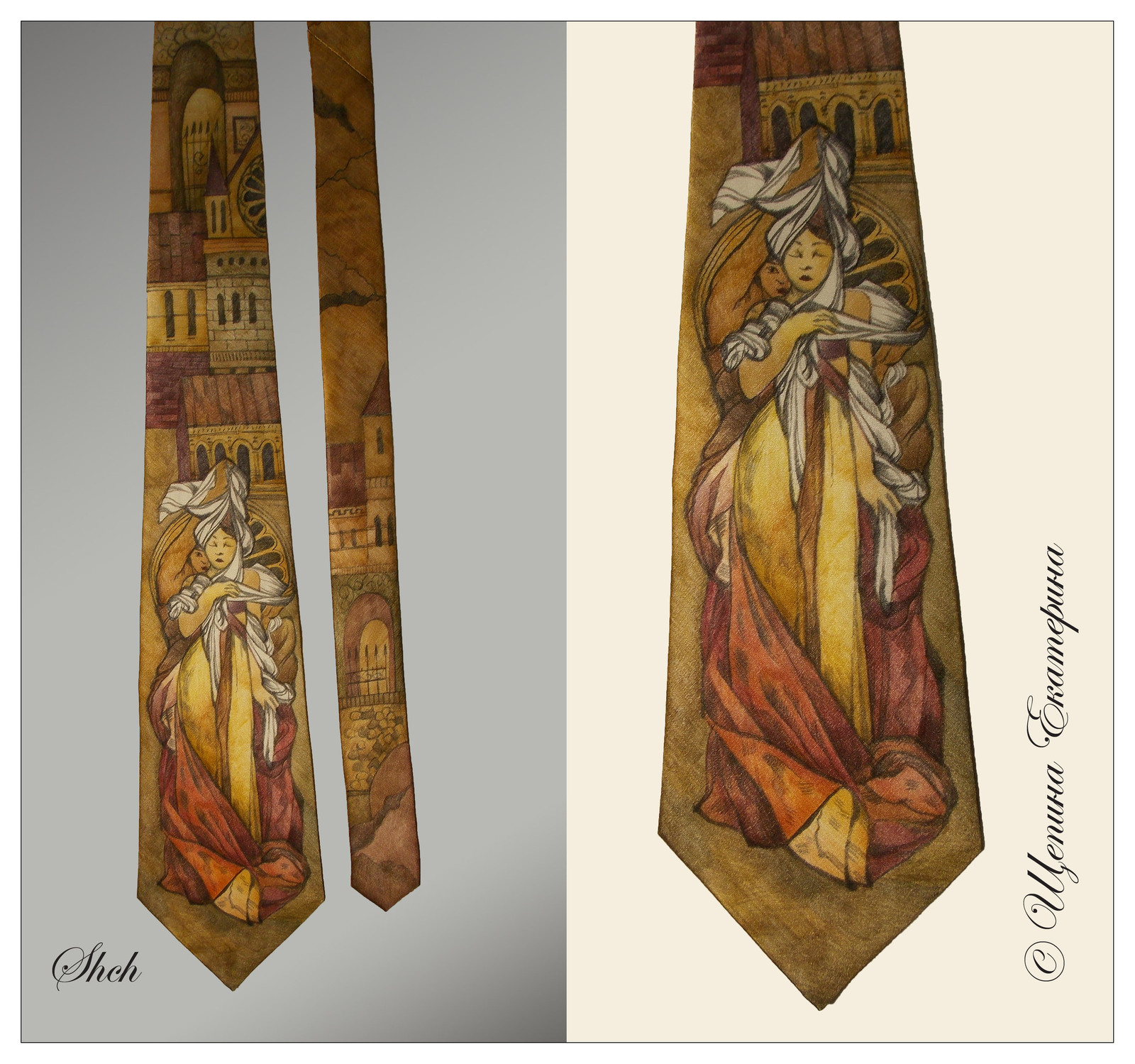 Silk ties with author's painting - My, Tie, Painting, Longpost