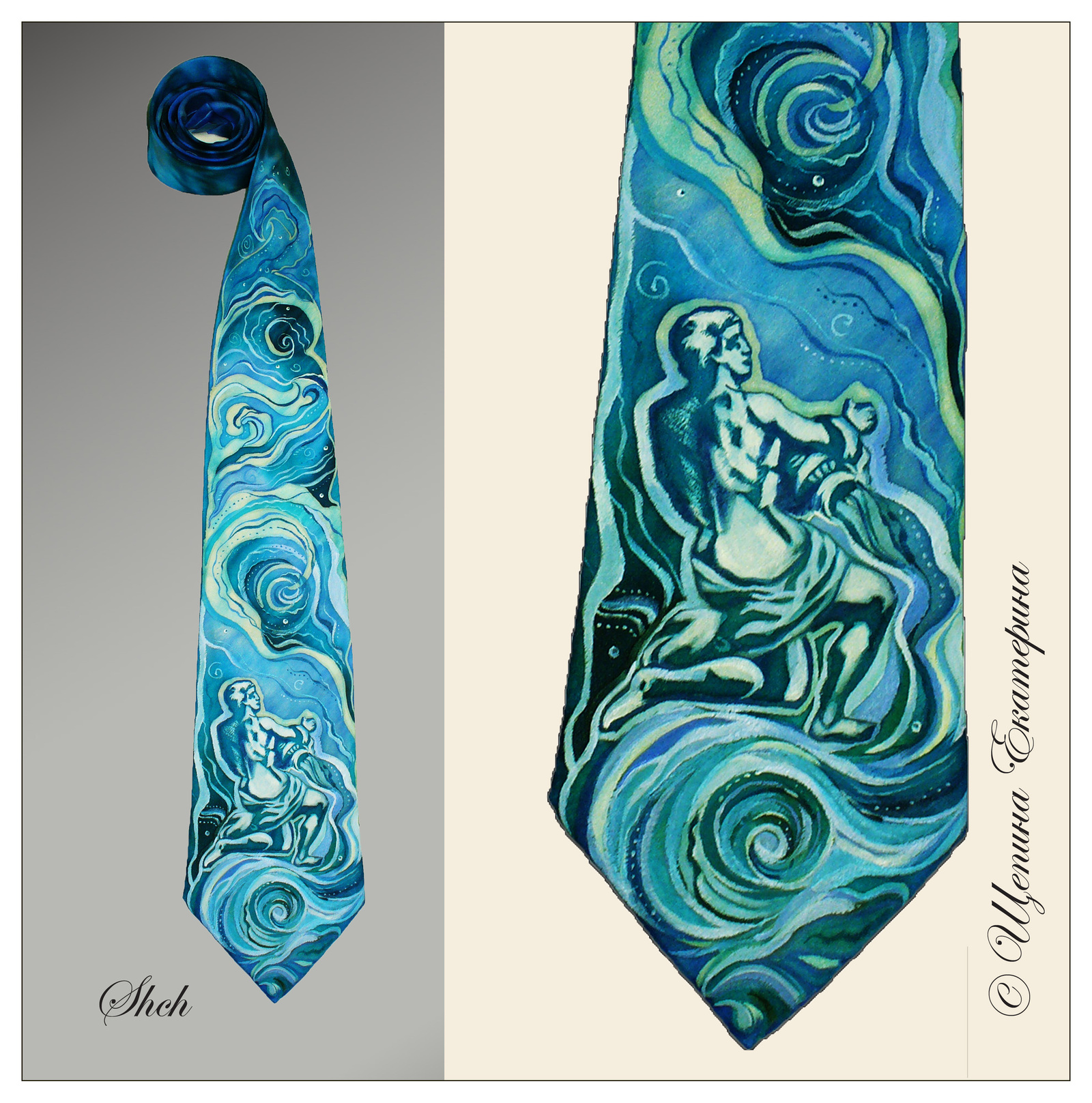 Silk ties with author's painting - My, Tie, Painting, Longpost