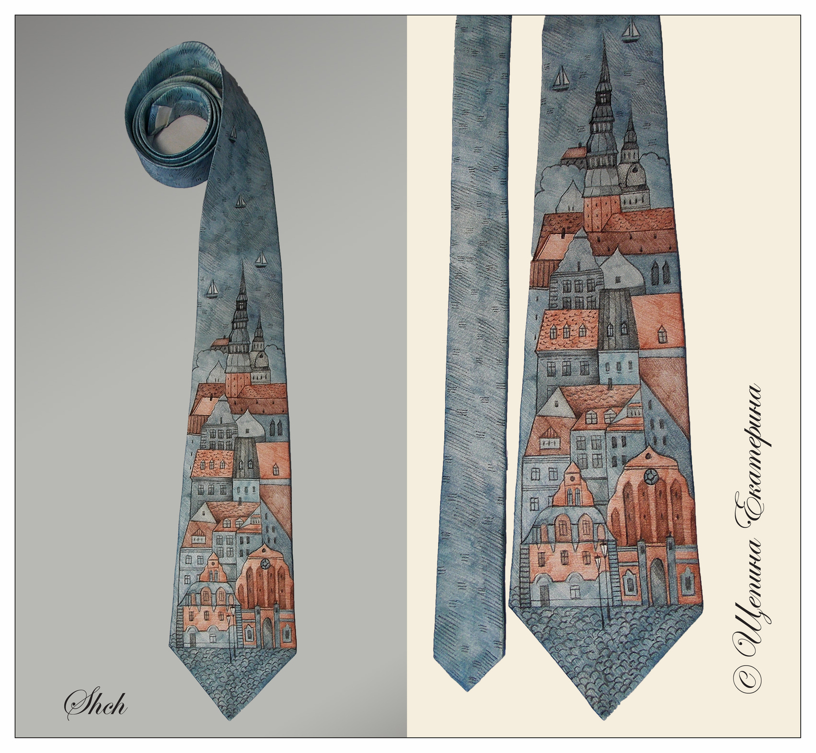 Silk ties with author's painting - My, Tie, Painting, Longpost