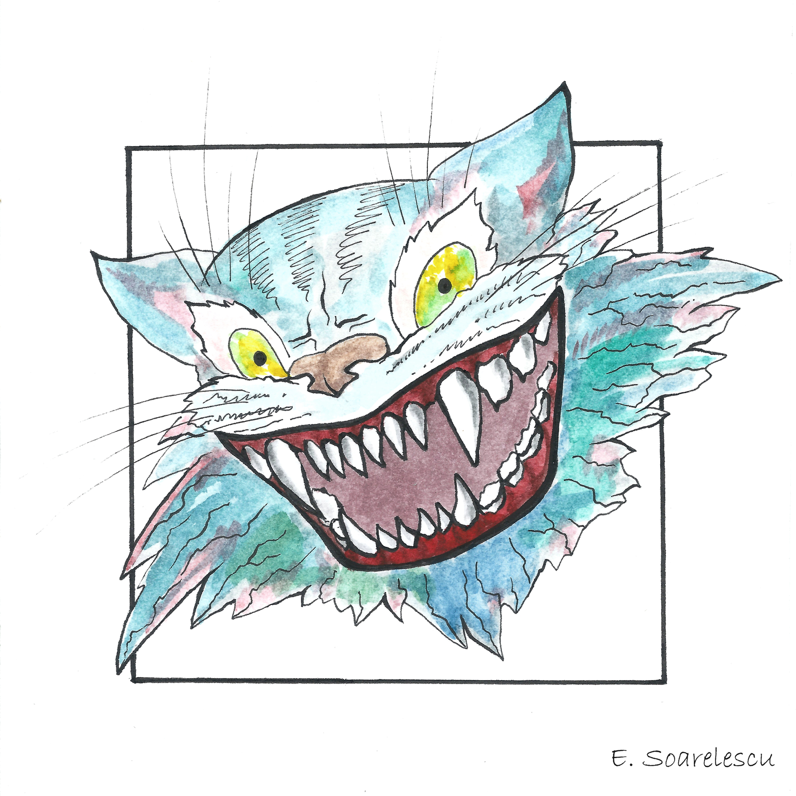 Variations on a Theme of Cheshire. - My, My, Drawing, Cheshire Cat, Watercolor, cat, Teeth