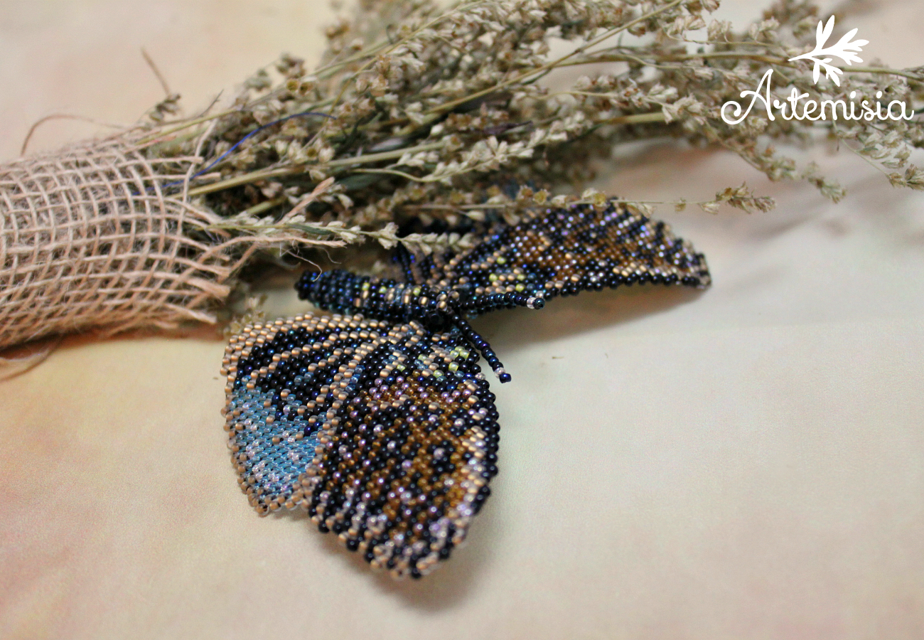 Butterfly brooch Erasmia. - My, My, Longpost, Butterfly, Brooch, Beads, Beading, Presents, Needlework