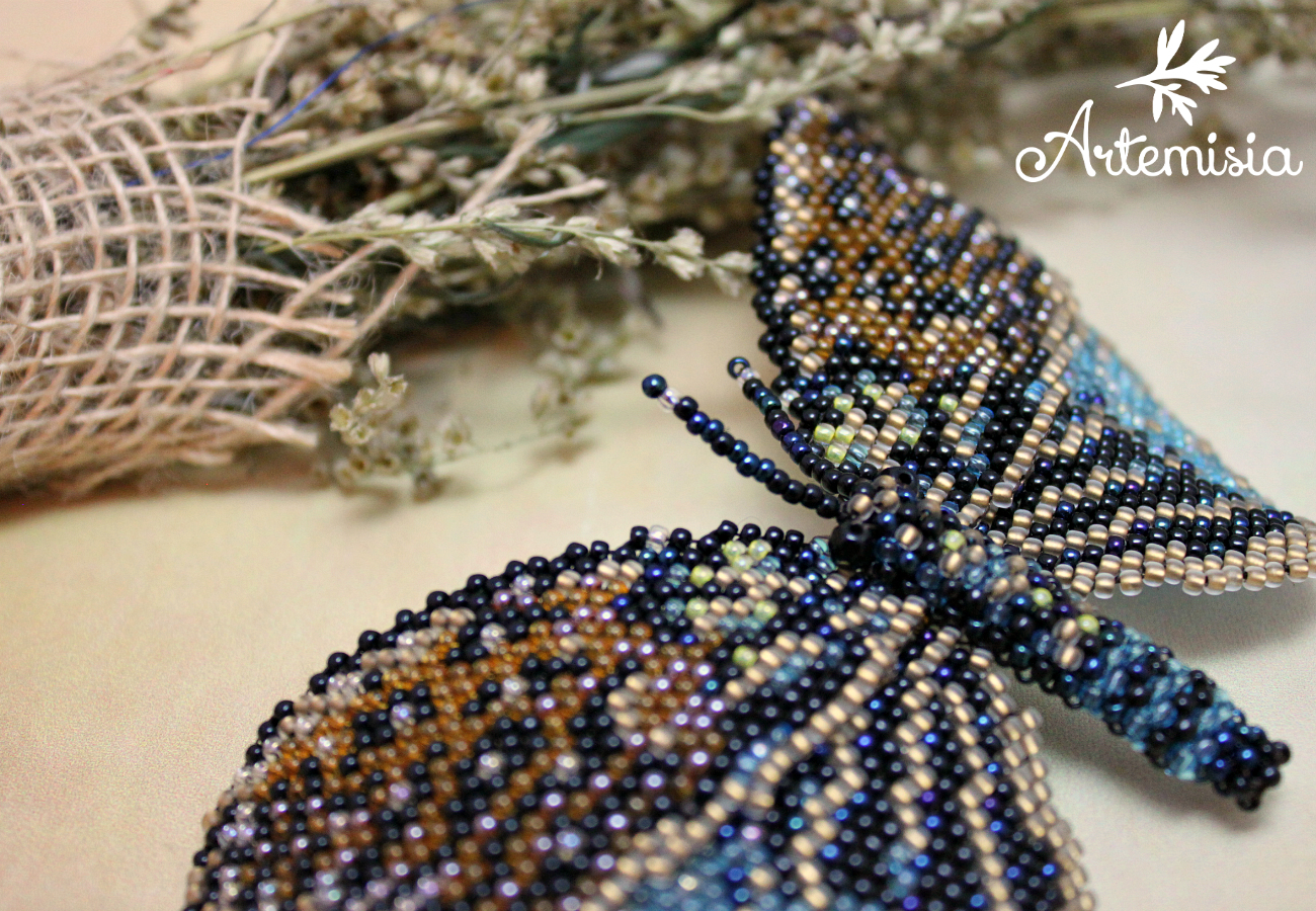 Butterfly brooch Erasmia. - My, My, Longpost, Butterfly, Brooch, Beads, Beading, Presents, Needlework