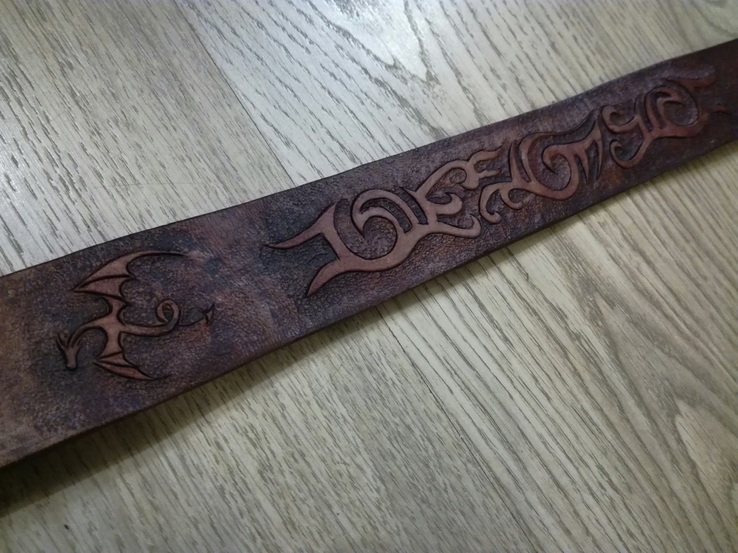 Embossed belt. - My, Embossing, Embossing on leather, Belt, Strap and leather, Handmade, Presents, Leather products, The Dragon, Longpost