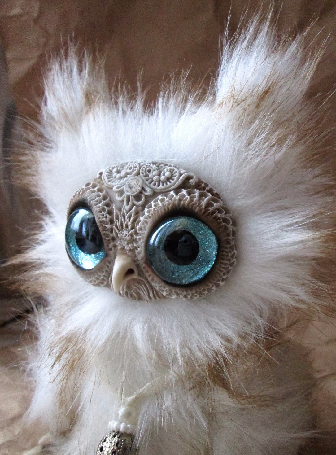 A snowy owl with mysterious sky-colored eyes! - My, Owl, Author's toy, , Eyes, , Longpost