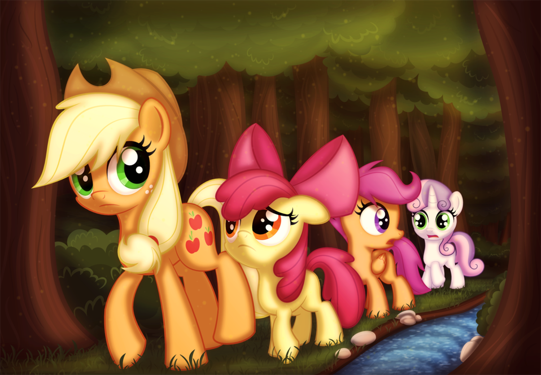 Are we lost? - My little pony, PonyArt, Applejack, Applebloom, Sweetie belle, Scootaloo, Cutie mark crusaders, 