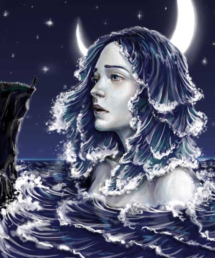 One of the attempts to master the tablet :) - My, Art, Girls, Fantasy, Creation, Attempt, Sea, River, Water, , Anastasia Kulakovskaya