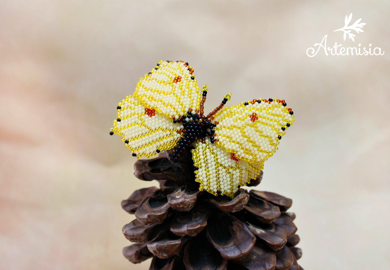 Brooch Butterfly Lemongrass. - My, My, Longpost, Beads, Butterfly, Brooch, Presents, Needlework