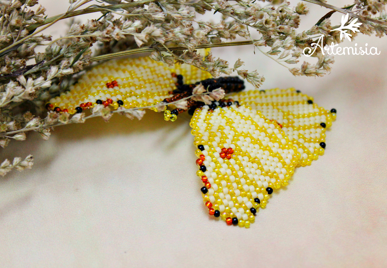 Brooch Butterfly Lemongrass. - My, My, Longpost, Beads, Butterfly, Brooch, Presents, Needlework