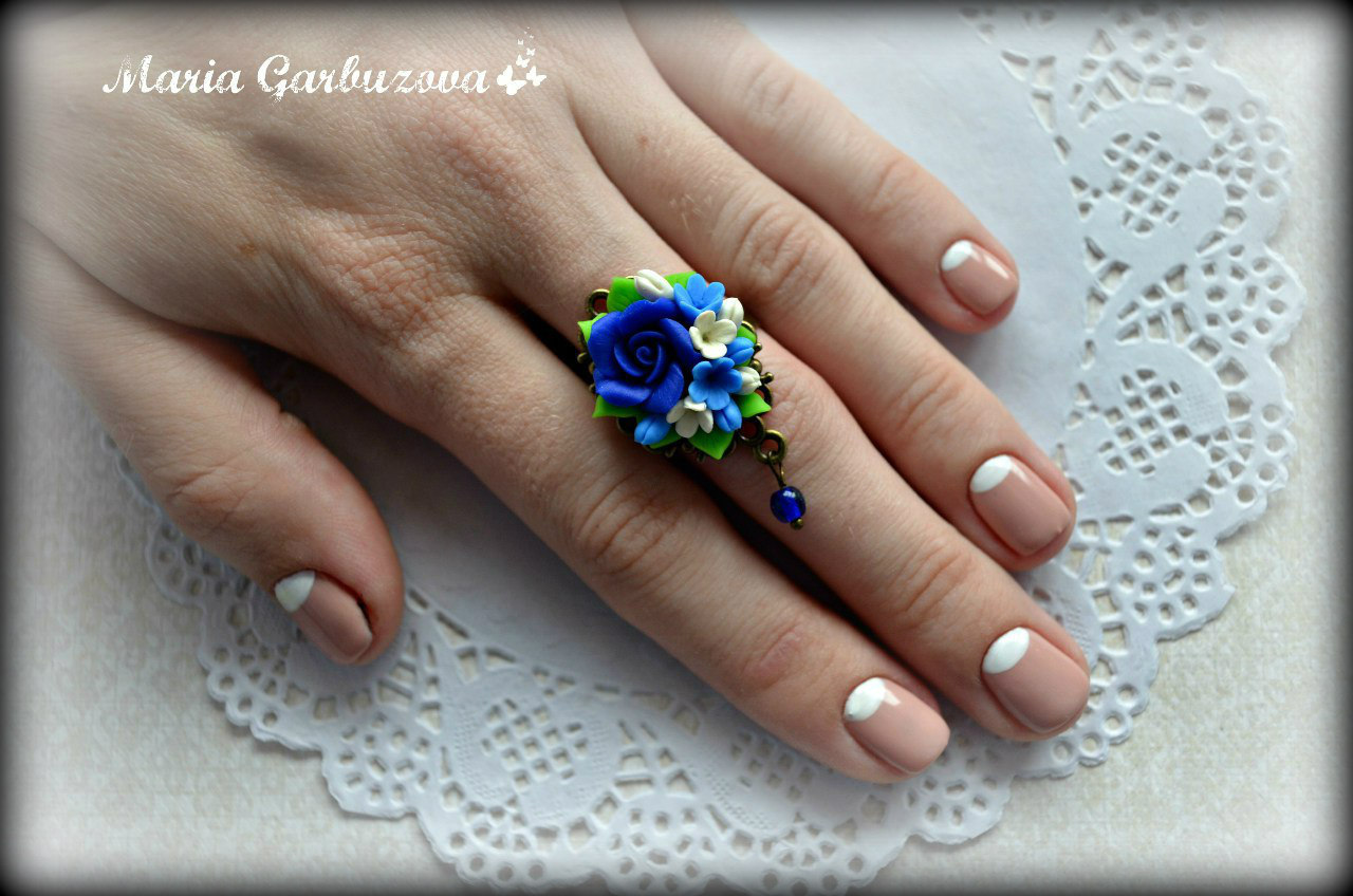 Rings with miniature flowers handmade from cold porcelain - My, Miniature, Polymer floristry, Polymer clay, Ring, Longpost