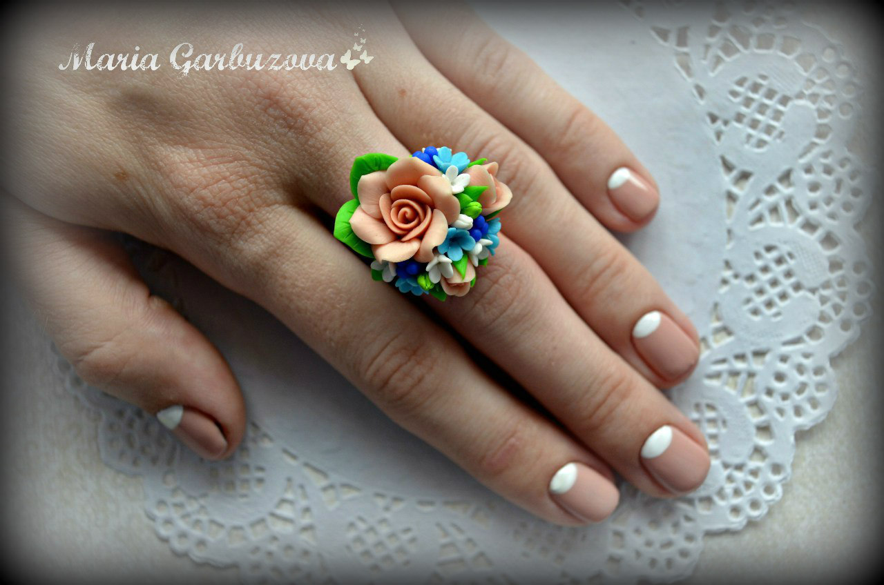 Rings with miniature flowers handmade from cold porcelain - My, Miniature, Polymer floristry, Polymer clay, Ring, Longpost