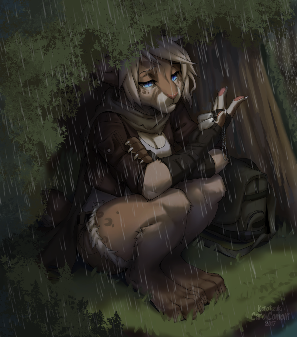 Night in the rain - Furry, Lynx, Art, Kero Tzuki, Meg, Rain