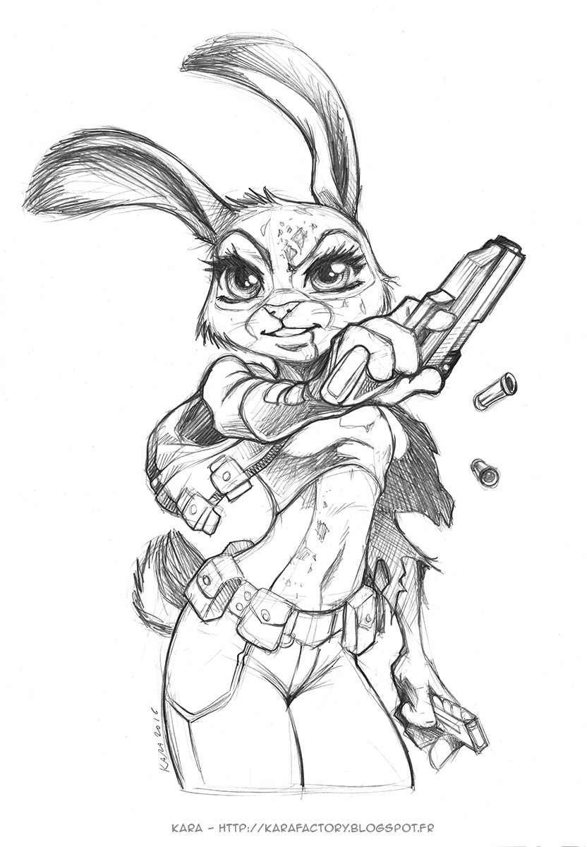 rabbit cop - Zootopia, Pistols, Judy hopps, Pencil drawing, Drawing