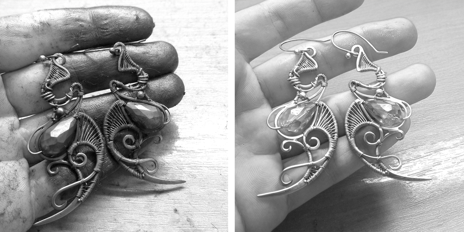 Brass earrings and some photos of the process - My, Wire wrap, Handmade, Creation, Fantasy, Decoration, Brass, Wire, Longpost