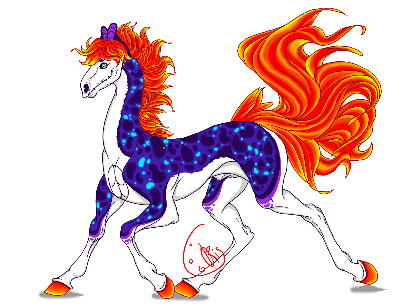 Flame Strike - My, Drawing, Photoshop master, Horses, Creatures, Fire, Wave