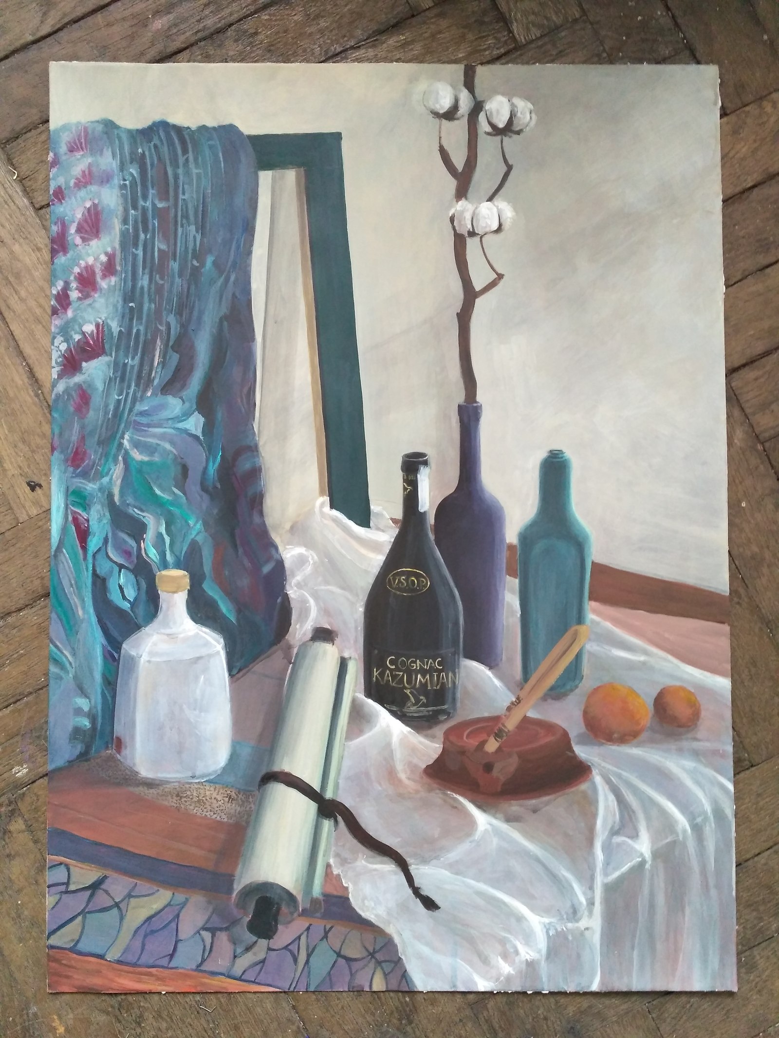 Still life. - My, Still life, Painting, Ornament, Bottle, Acrylic