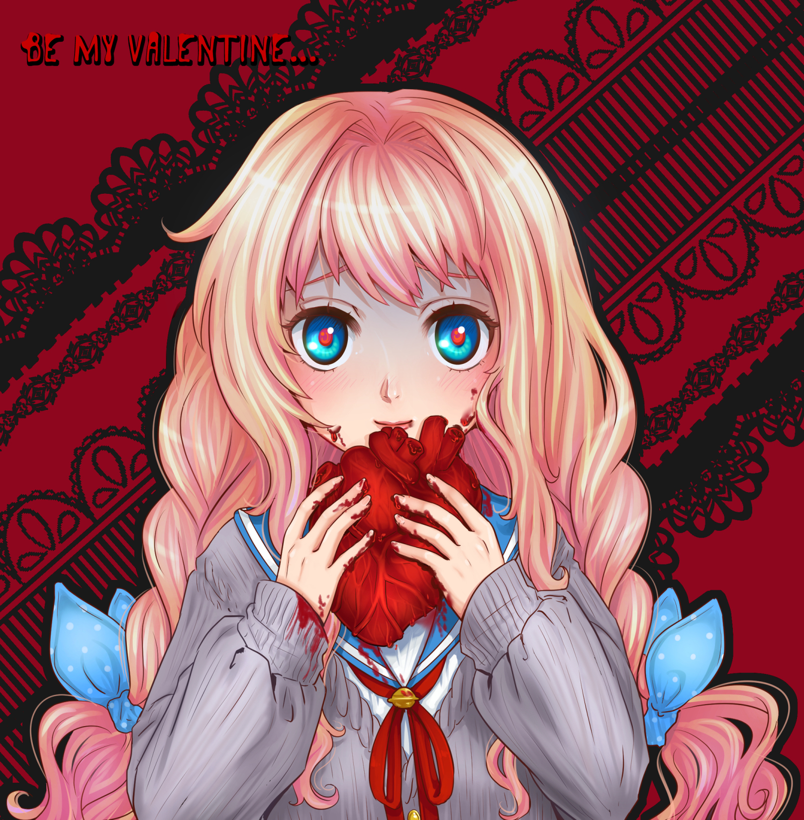 Yana gives a Valentine - My, Yana, Little green girl, Blood, Visual novel, Copyright, Orikanekoi