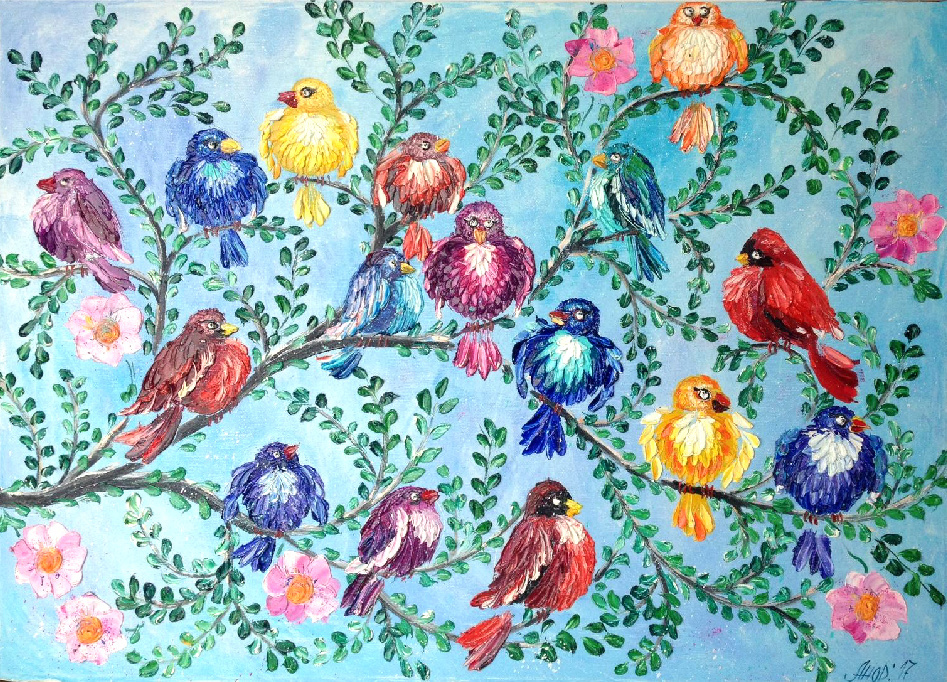 Birds. My picture - My, Painting, Oil painting, Palette knife, Oil paints, Painting, , Impasto, Longpost