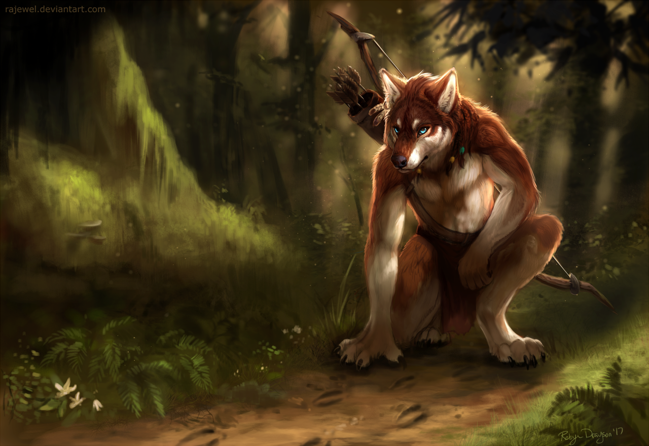 On the hunt - Wolf, Art, Furry, Forest, Arrows, Rhyu, Hunter