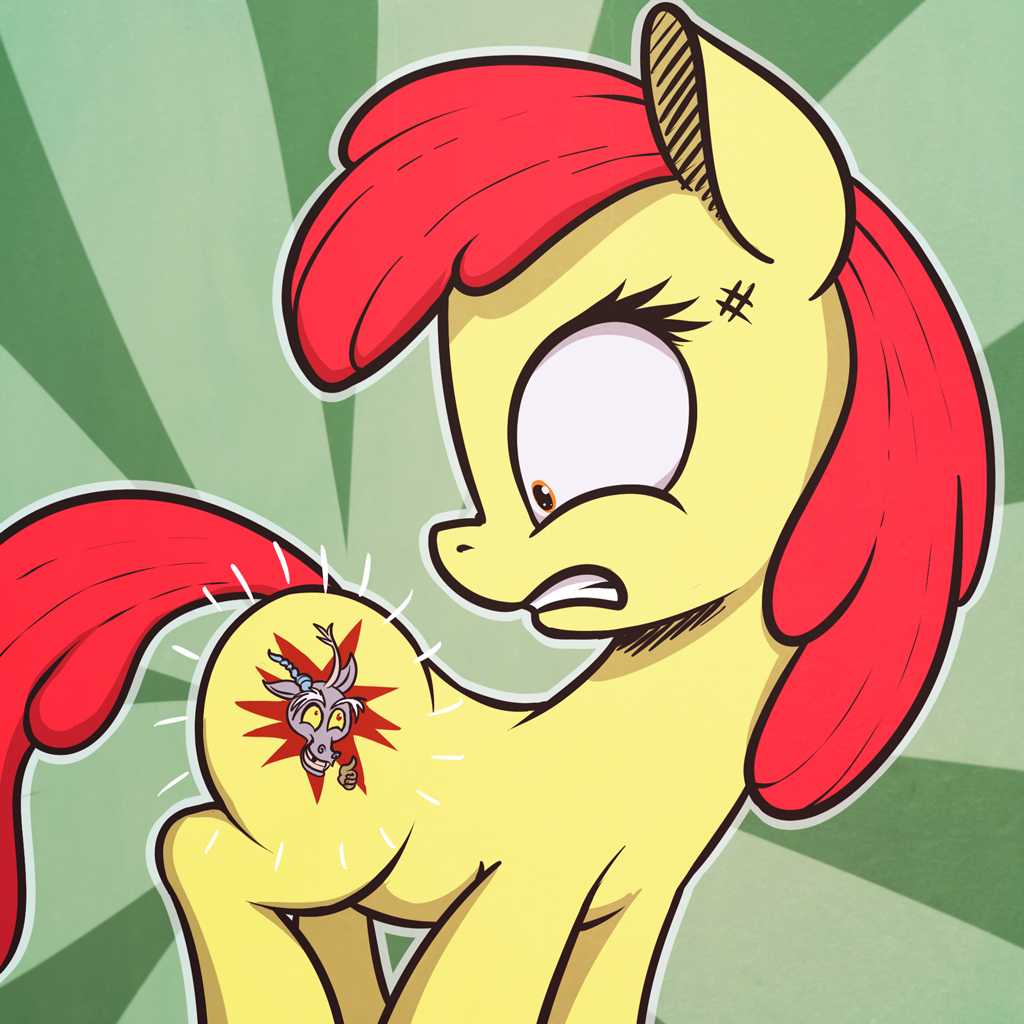 I wouldn't want any discords climbing on my butt. - My little pony, Applebloom, Discord, , Shydale, Cutie Mark, Star