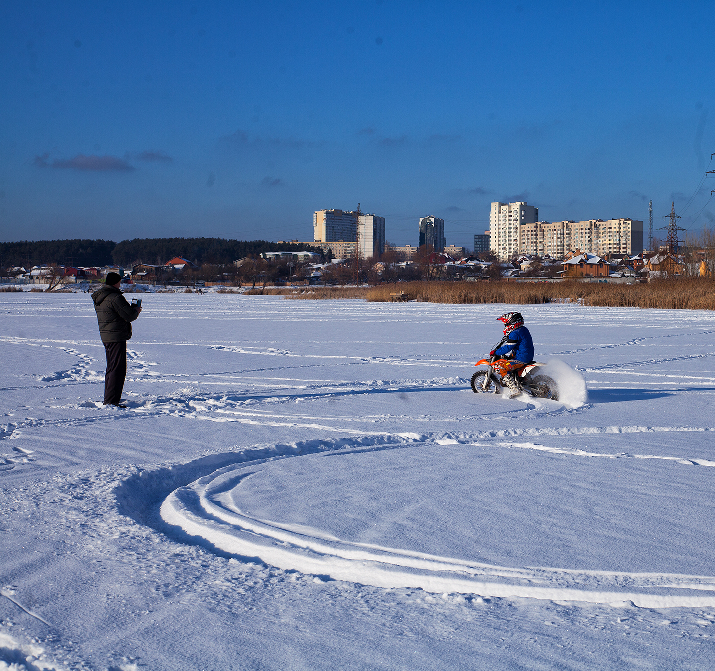 I envy him! - My, Moto, Motocross, On ice, Lake, Snow, Winter, The photo, Longpost