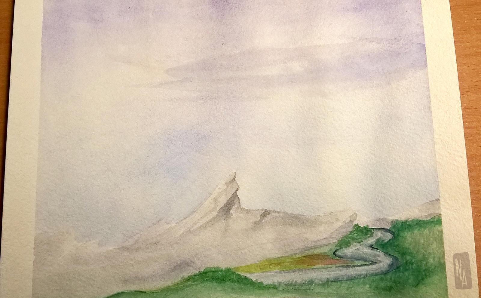 Mountain (Watercolor) - My, Drawing, Watercolor, Beginner artist, Junior Academy of Artists