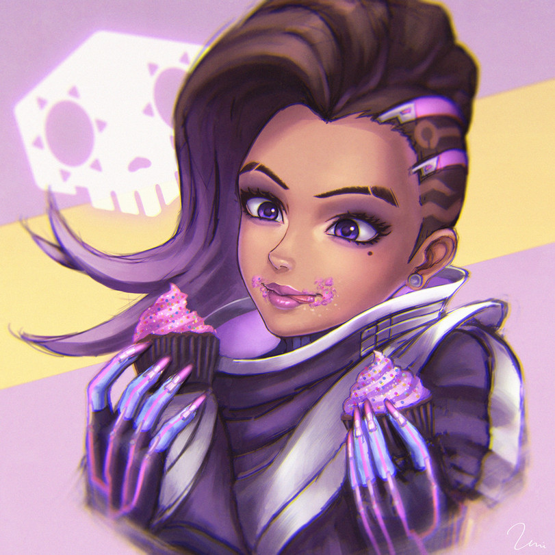 Cupcakes - Sombra, Overwatch, Art, Beautiful girl, Cupcake Peekaboo