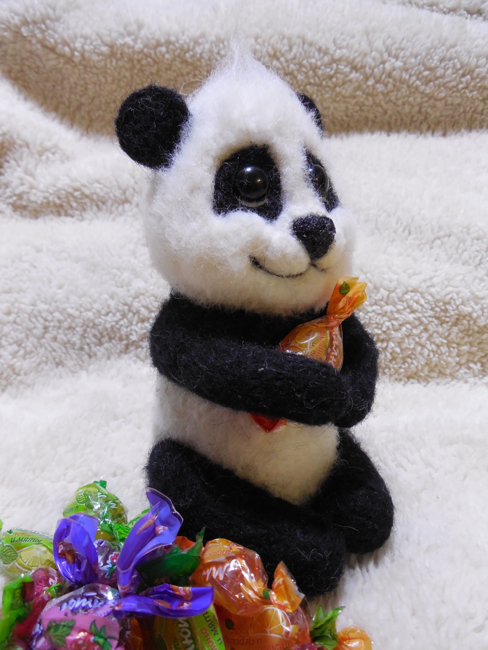 Life is like hot tea. Burning, but great with sweets! - My, Panda, Bears, Wool toy, Handmade, Longpost