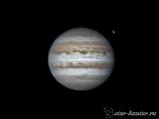 Jupiter and Ganymede, February 17, 2017, 00:46. - My, Jupiter, Astrophoto, Astronomy, Space, Planet, Starhunter, , GIF, Longpost, Anapadvor