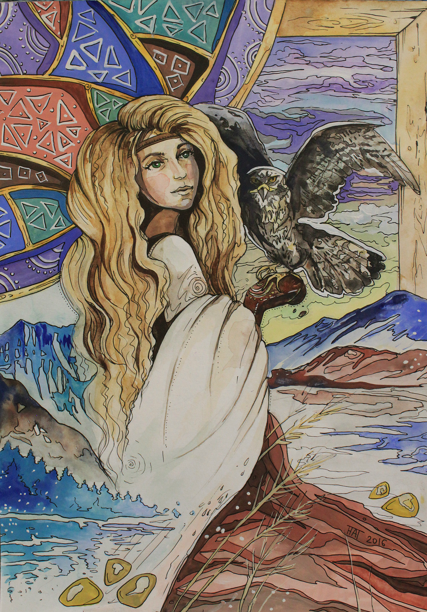 Falconry - My, Art, Drawing, Watercolor, Girls, Artist, Creation, Art